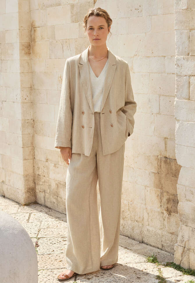 Pleat-front trousers, Soft ochre, completeTheLook