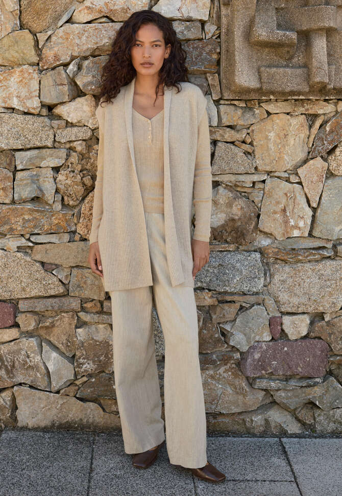 Rib-stitch cardigan, Ecru fawn, completeTheLook