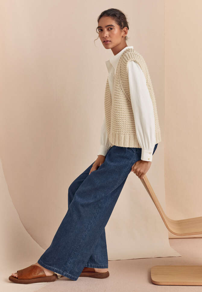 Hand-knitted waistcoat, Ecru, completeTheLook