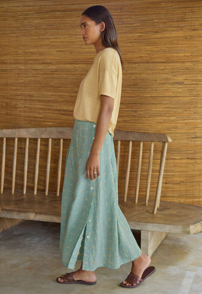 Dobby-weave pleated skirt, Mint aqua, completeTheLook