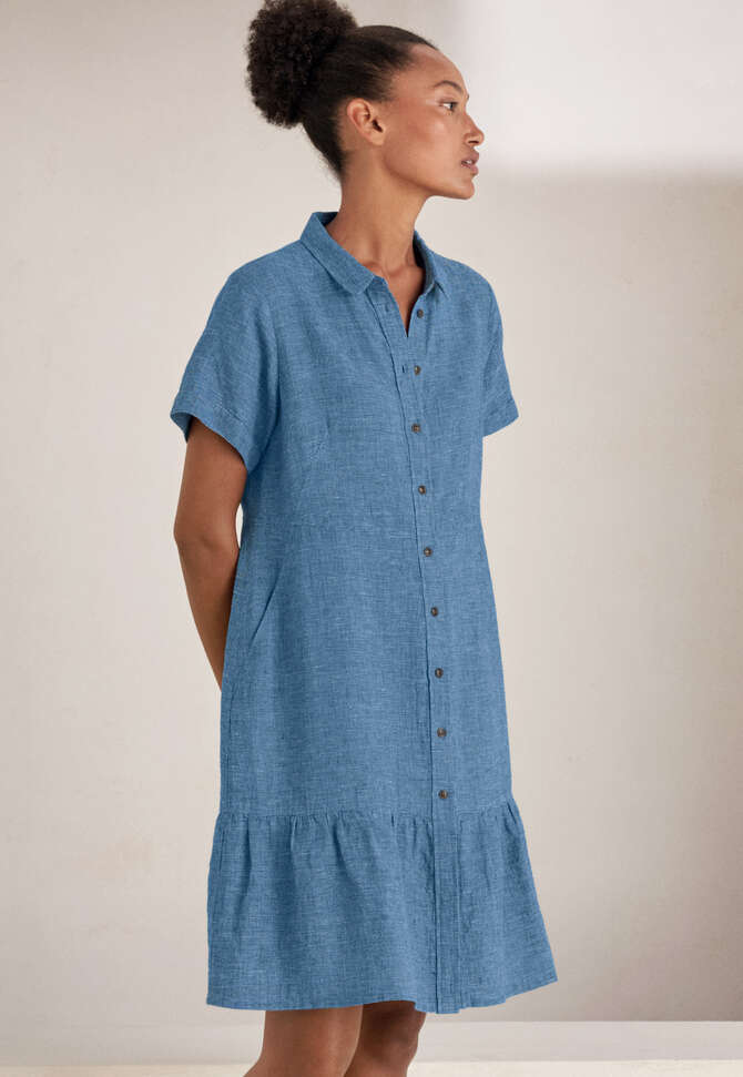 Gathered hem-seam dress, Aqua navy, completeTheLook