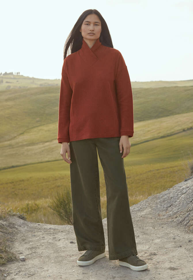 Shawl collar tunic, Burnt red, completeTheLook