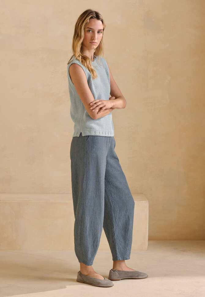 Striped dart-hem trousers, Petrol, completeTheLook