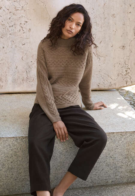 Cable-stitch sweater, Latte, completeTheLook