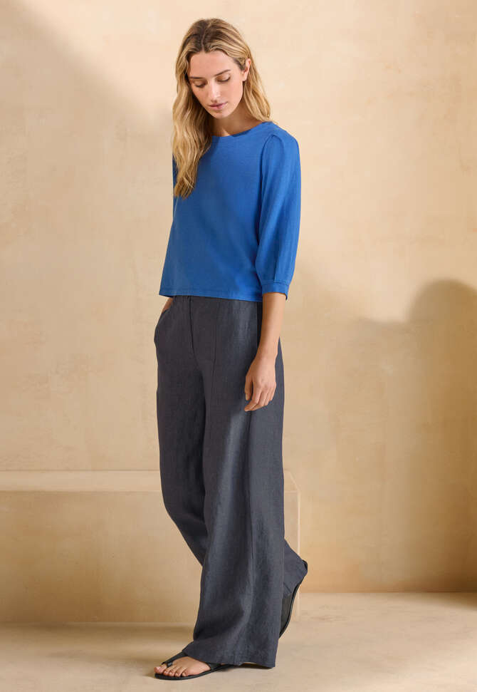 Pleated-sleeve jersey top, Marine, completeTheLook