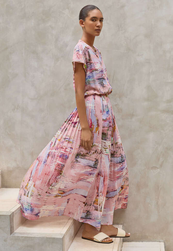 Printed pleated skirt, Pink lavender, completeTheLook