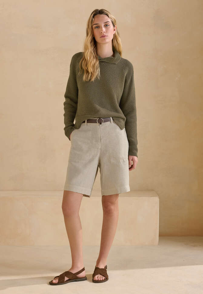 Moss-stitch collared sweater, Dark olive, completeTheLook