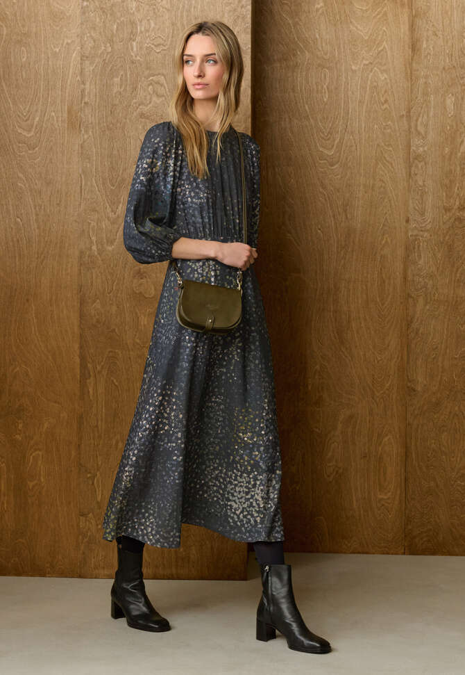 Printed dress, Charcoal, completeTheLook