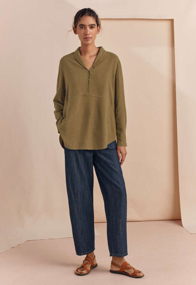 Shawl-collar blouse, Bronze green, completeTheLook