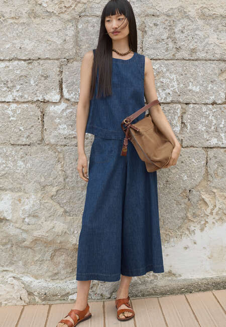 Indigo-dyed sleeveless top, Dark denim, completeTheLook