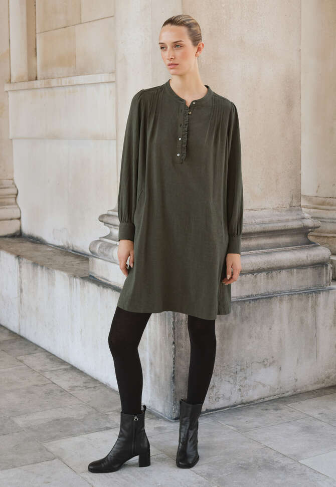 Pleat-front dress, Dark khaki, completeTheLook