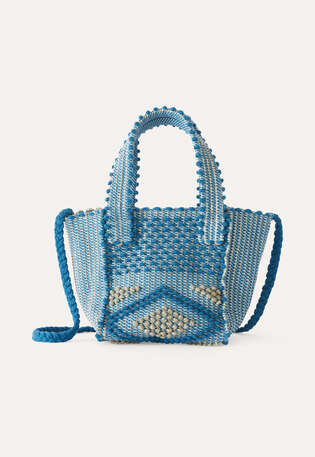 Knotted bag, Denim blue and cream, webstill