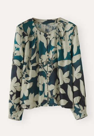 Printed blouse, Petrol grey, webstill