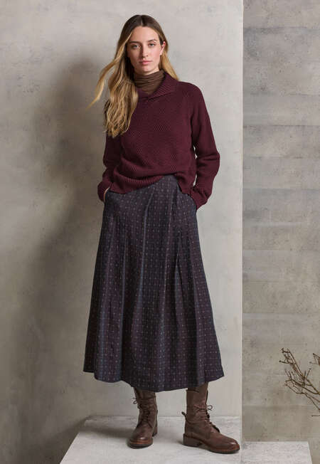 Moss-stitch collared sweater, Burgundy, completeTheLook