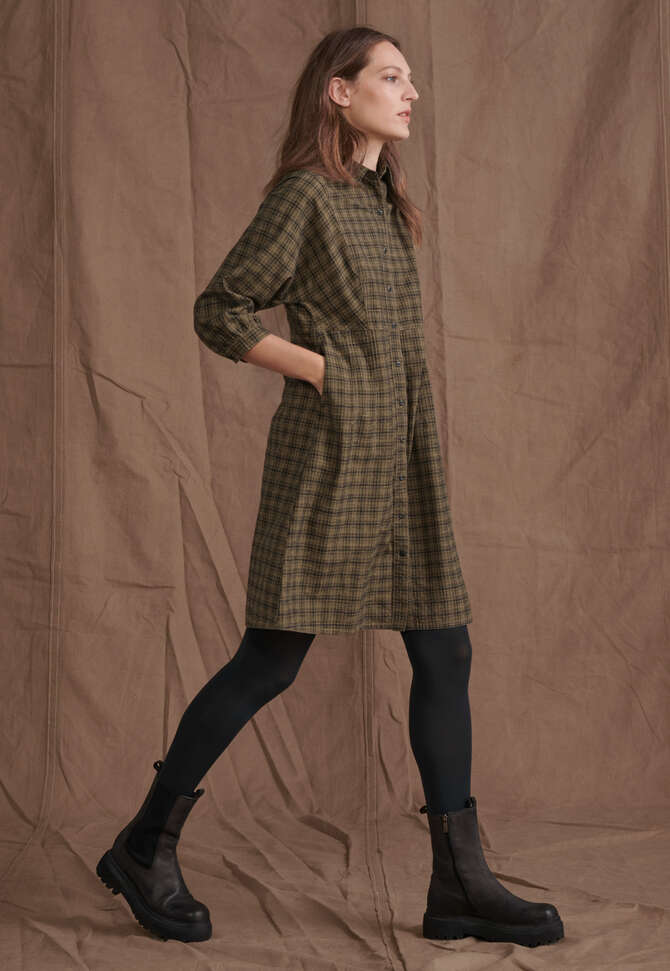 Checked dress, Tan black, completeTheLook