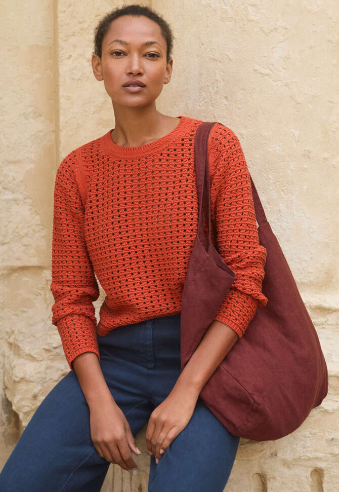 Crochet sweater, Vermillion, completeTheLook