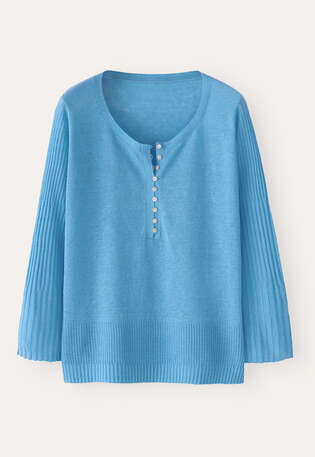 Ribbed-sleeve sweater, Ocean, webstill