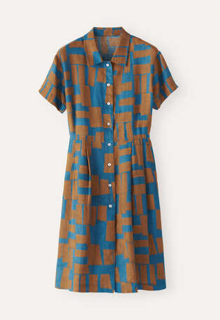Printed cap-sleeve dress, Rust teal, webstill