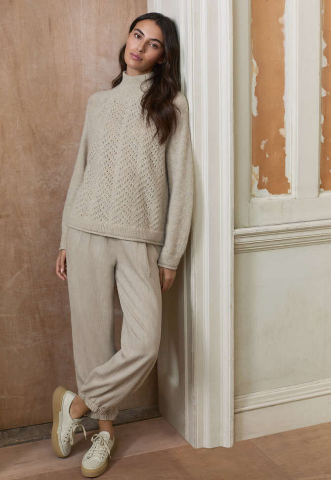Cable-stitch sweater, Natural stone, completeTheLook