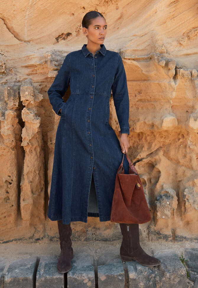 Indigo-dyed panelled dress, Dark denim, completeTheLook