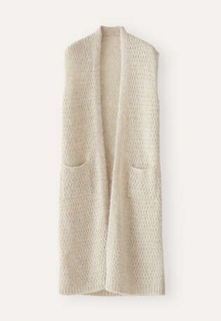 Long open-stitch waistcoat, Natural stone, webstill