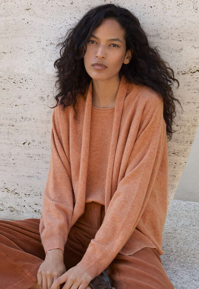Dolman shawl-collar cardigan, Apricot, completeTheLook