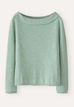 Turn-over boat-neck sweater, Mint aqua, webstill
