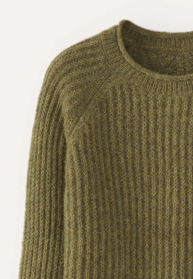 Round-neck ribbed sweater, Olive green, completeTheLook