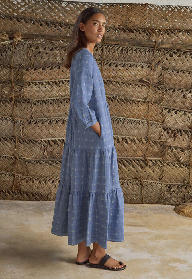 Clipped dobby-weave dress, Cornflower blue, completeTheLook