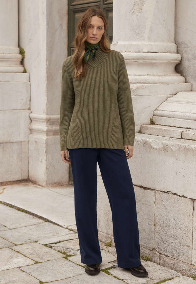 Long ribbed sweater, Moss green, completeTheLook