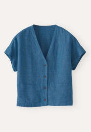 V-neck short-sleeve top, Aqua navy, webstill