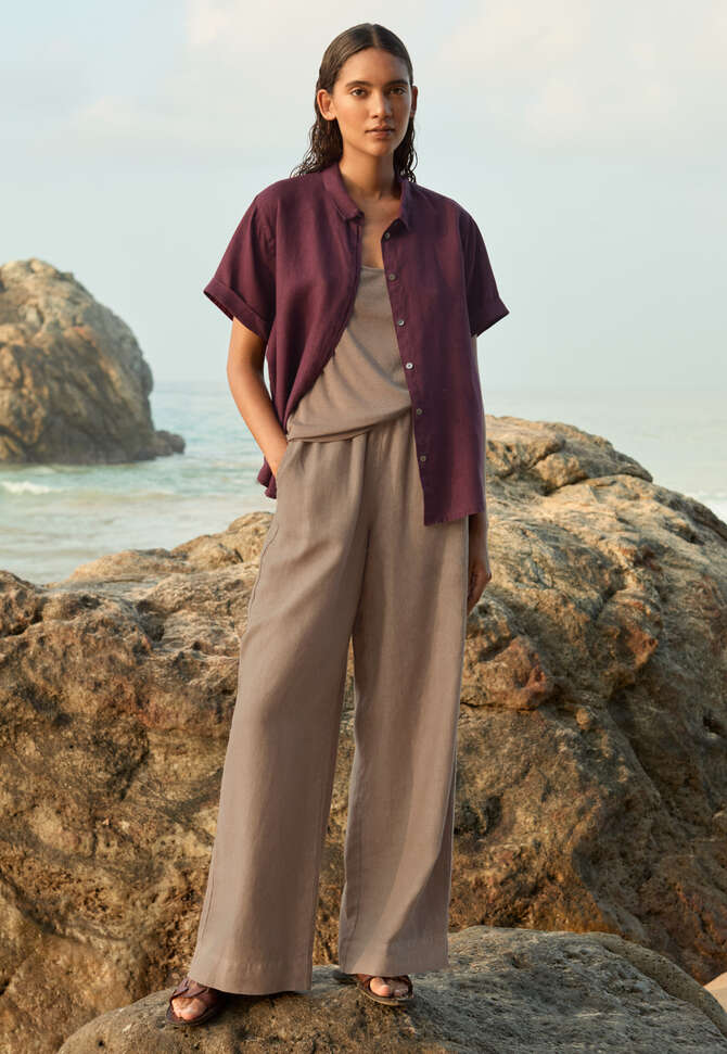 Wide-leg pull-on trousers, Taupe brown, completeTheLook