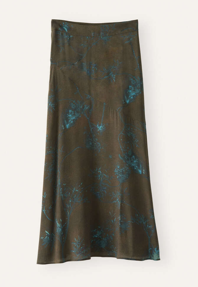 Printed long flared skirt, Dark brown, completeTheLook