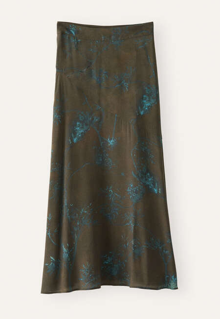 Printed long flared skirt, Dark brown, completeTheLook