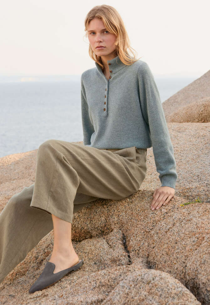 Buttoned-neck sweater, Lagoon, completeTheLook