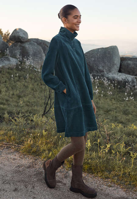 Cord funnel-neck dress, Green petrol, completeTheLook