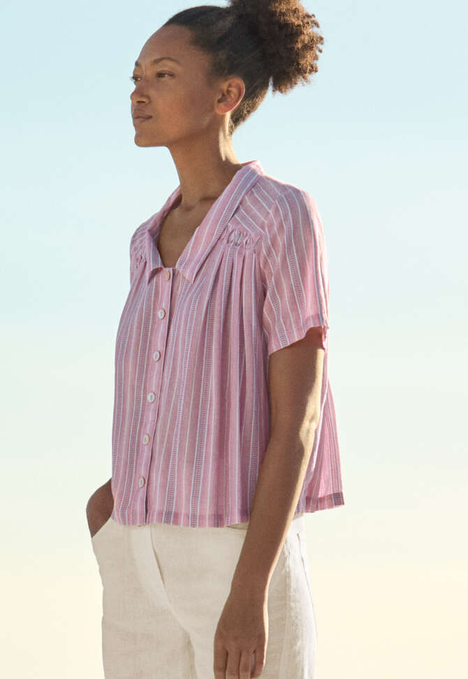 Striped pleated shirt, Lilac pink, completeTheLook