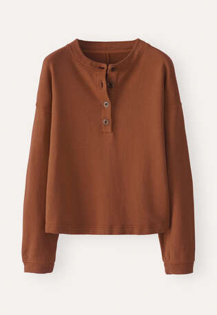 Button placket jersey top, Chilli rust, webstill
