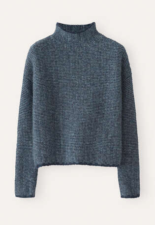 Funnel-neck sweater, Petrol navy, webstill