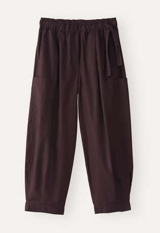 Cropped pull-on trousers, Fig brown, webstill
