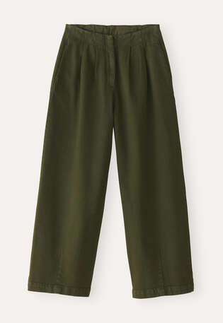 Pleat-front cropped trousers, Dark moss, webstill