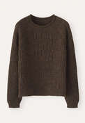 Round-neck ribbed sweater, Dark brown, webstill