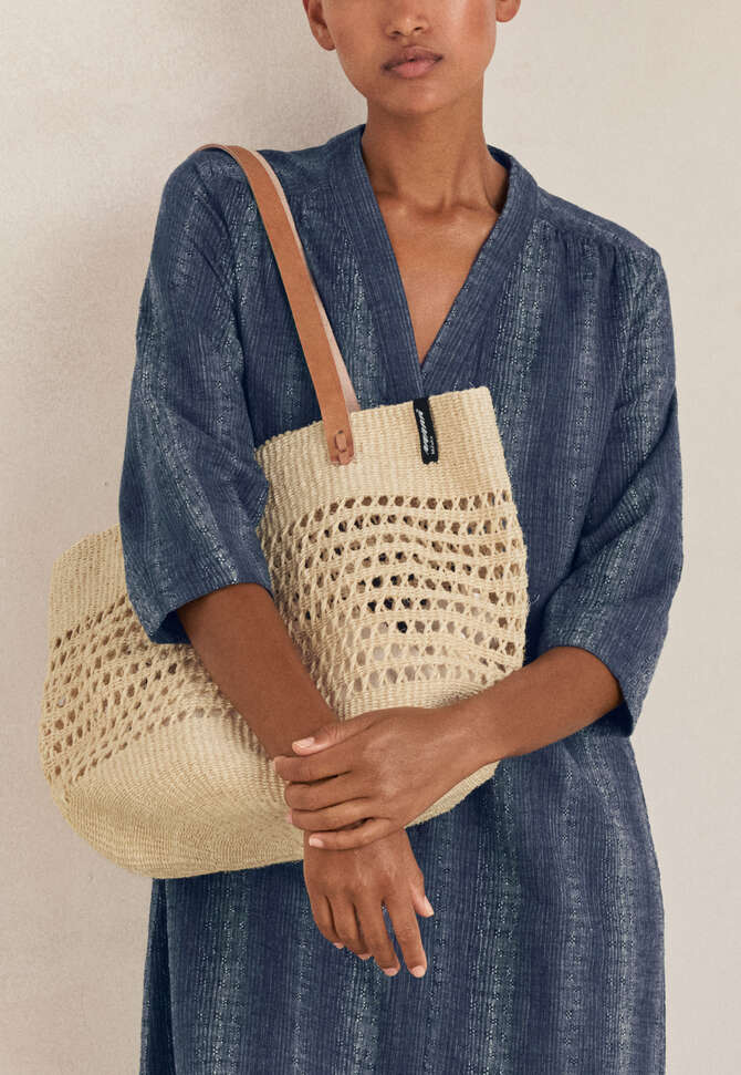 Shopper with leather handle, Light stone, completeTheLook