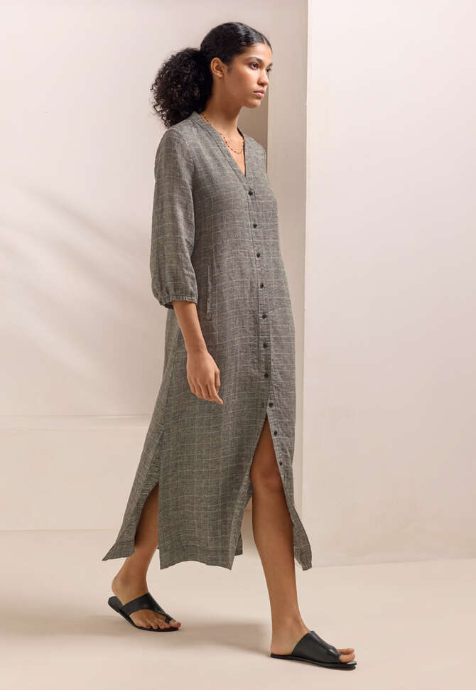 Long checked dress, Natural brown, completeTheLook