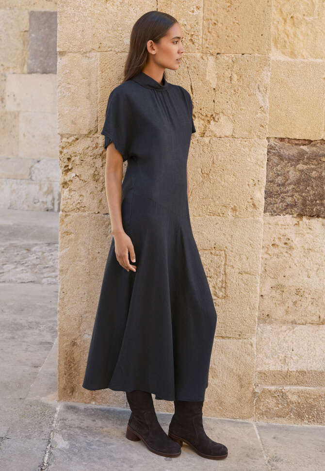 High neck dogtooth dress, Grey black, completeTheLook