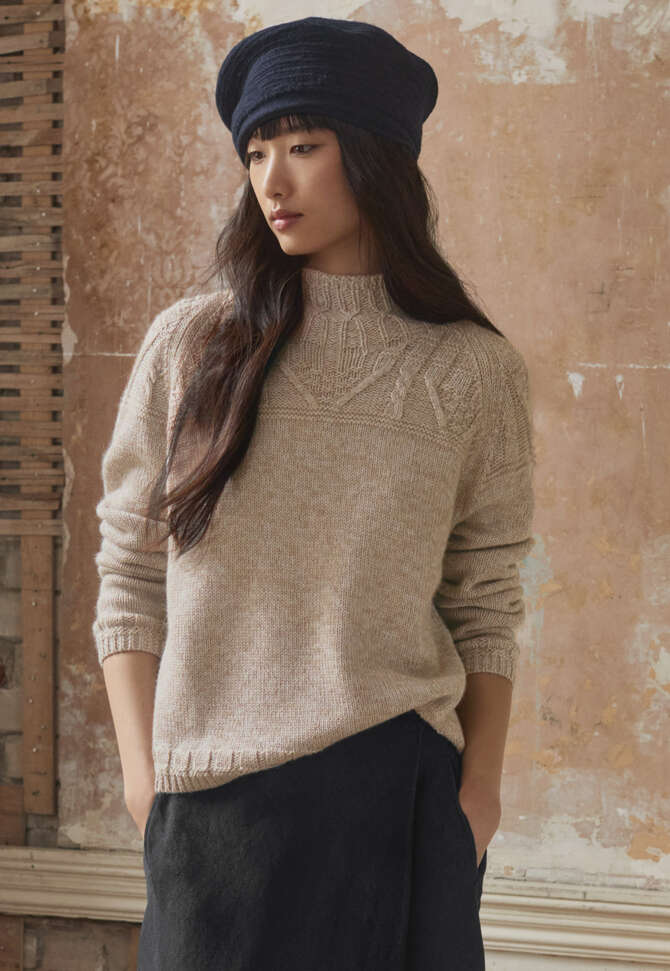 Cable-yoke sweater, Pale natural, completeTheLook