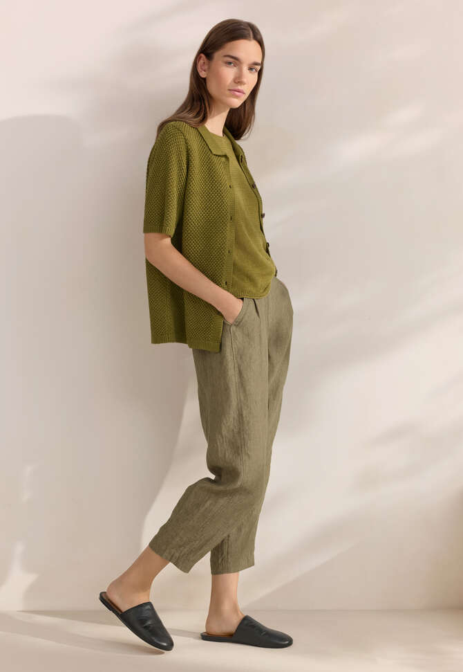 Moss-stitch collared cardigan, Dark lime, completeTheLook