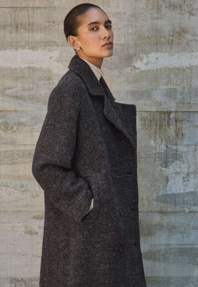Boucl&eacute; coat, Charcoal, completeTheLook