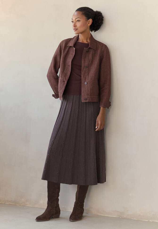 Tuck-stitch merino skirt, Cocoa, completeTheLook