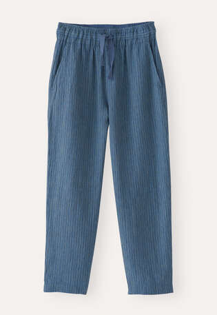 Striped pull-on trousers, Petrol blue, webstill